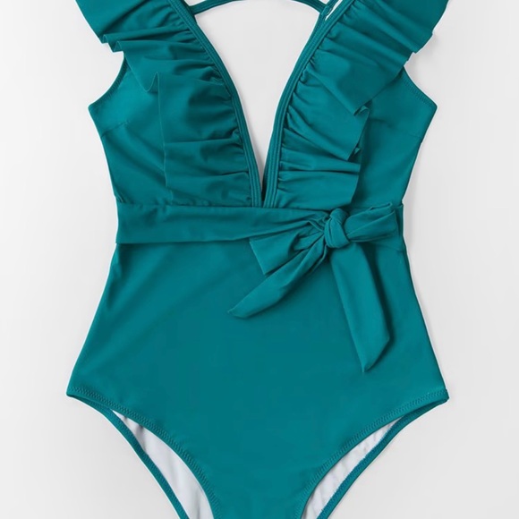 Teal Ruffle Swimsuit - Picture 1 of 3